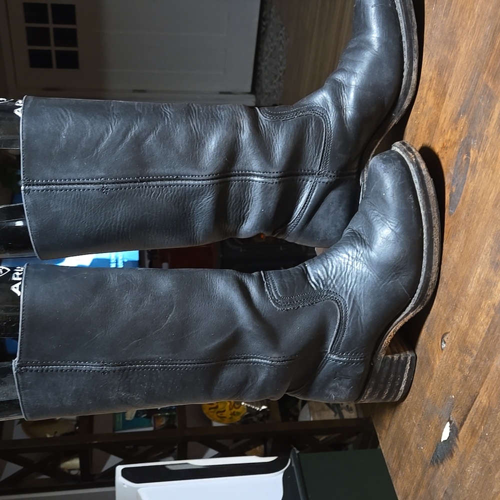 Frye Y2K Black Saddle Leather Campus Boots Womens Size 8.5 Made USA Retro Moto - Picture 10 of 14